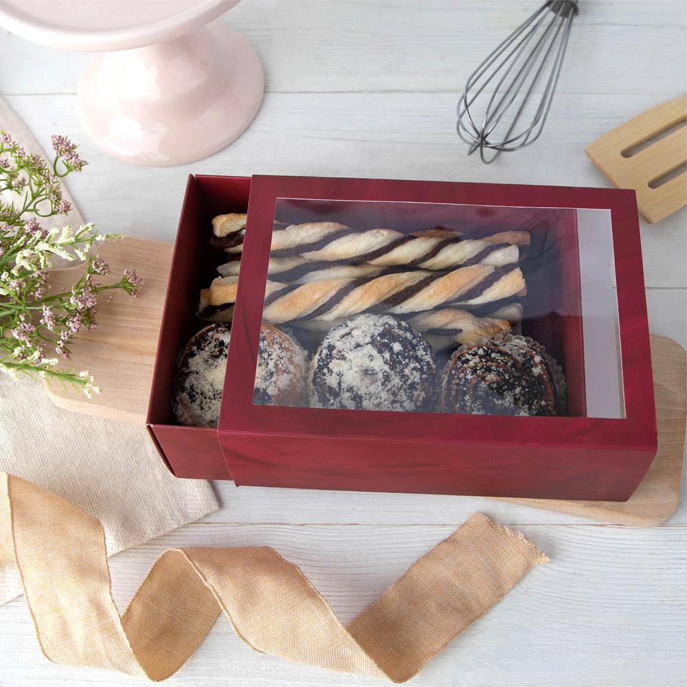 Clear Window Gift Boxes Rectangle Burgundy 7.5" X 5" X 2.5" 6 Pack